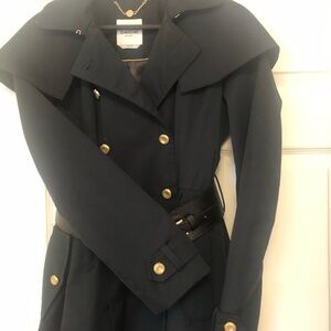 Bebe Women's Navy Skirted Trench Coat w/Leather Belt Size 4